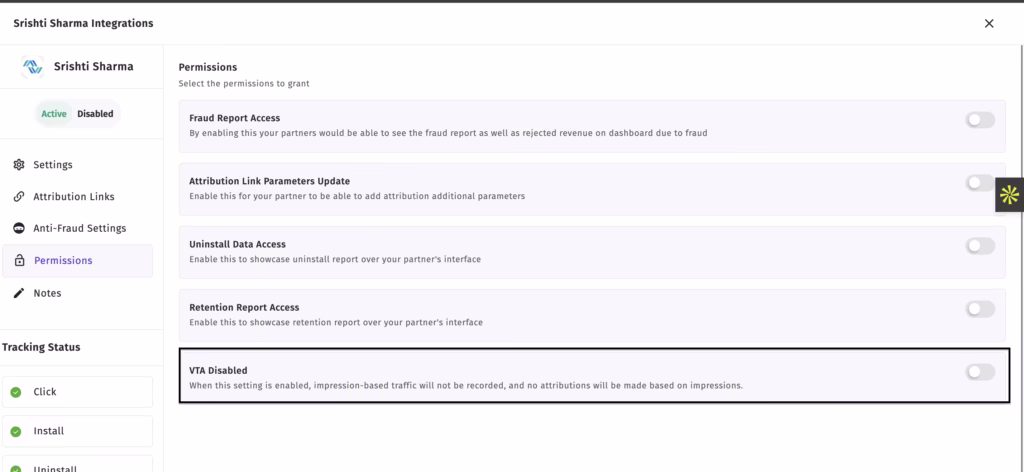 VTA Disable button on Apptrove Dashboard
