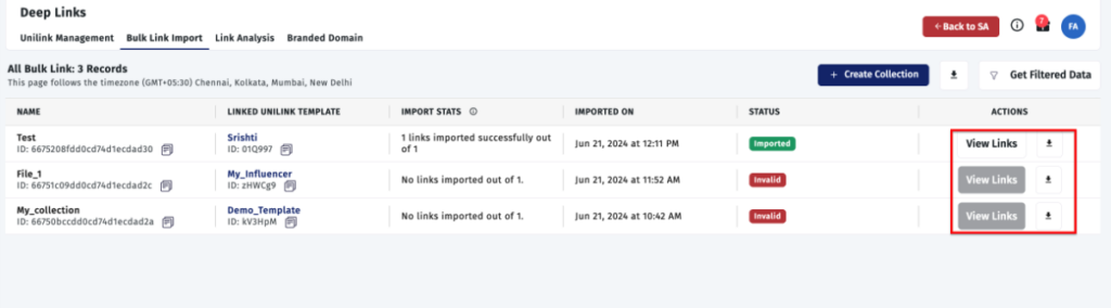 bulk link import in apptrove